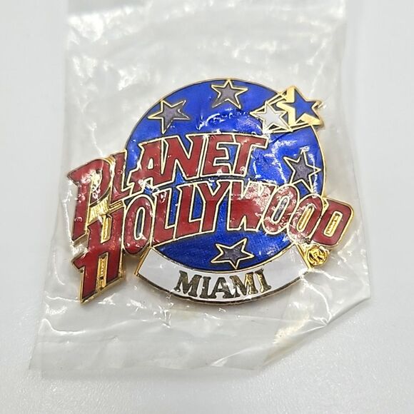 PLANET HOLLYWOOD MIAMI Red, White & Blue Enamel & Gold Pin Brooch - Picture 1 of 3